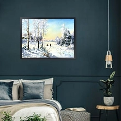 «Зимняя деревня» в интерьере в классическом стиле в синих тонах