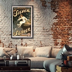 «The silver slipper» в интерьере гостиной в стиле лофт с кирпичной стеной