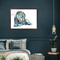 «Lion, 2017,» в интерьере классической спальни с темными стенами