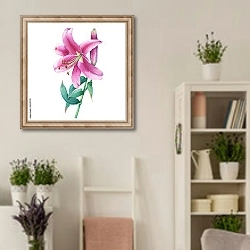 «Акварельная розовая лилия» в интерьере комнаты в стиле прованс с цветами лаванды