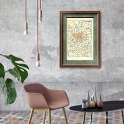 «Карта окрестностей Рима, конец 19 в.» в интерьере в стиле лофт с бетонной стеной