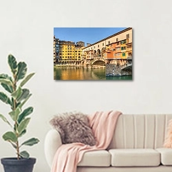 «Италия. Мост Понте-Веккьо в Флоренции» в интерьере современной светлой гостиной над диваном