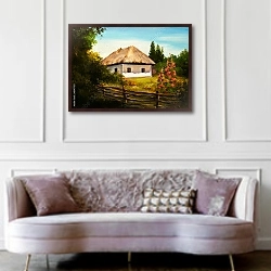 «Дом в лесу» в интерьере гостиной в классическом стиле над диваном