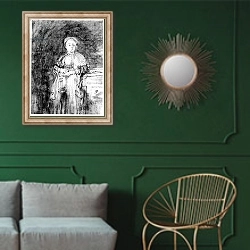 «Woman with a Candle, c.1631» в интерьере классической гостиной с зеленой стеной над диваном