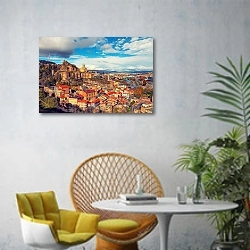 «Грузия, Тбилиси. Вид на город» в интерьере современной гостиной с желтым креслом