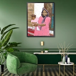 «Pretty Baby, Stonetown, Zanzibar» в интерьере гостиной в зеленых тонах