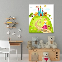 «Принцесса на прогулке» в интерьере детской комнаты для девочки с игрушками