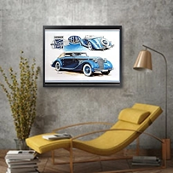 «Автомобили в искусстве 31» в интерьере в стиле лофт с желтым креслом