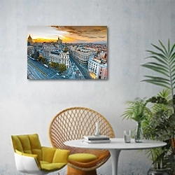 «Испания. Мадрид. Панорамный вид» в интерьере современной гостиной с желтым креслом