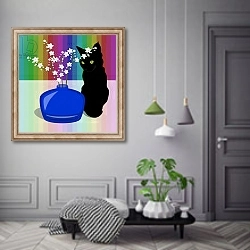 «Blue Glass Vase with blossom and black cat» в интерьере коридора в классическом стиле