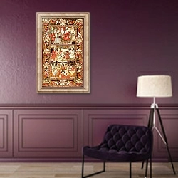 «An antique pictorial Kirman rug,» в интерьере в классическом стиле в фиолетовых тонах