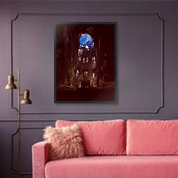 «Interior of Notre-Dame» в интерьере гостиной с розовым диваном