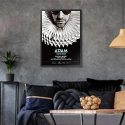 «Affiche voor tentoonstelling ‘A’DAM, Man and Mode’» в интерьере гостиной в стиле лофт в серых тонах