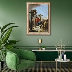 «Оплакивание у креста 2» в интерьере гостиной в зеленых тонах
