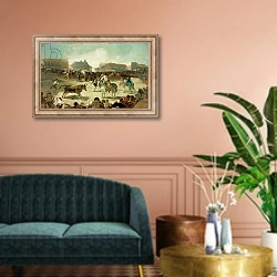 «A Village Bullfight» в интерьере классической гостиной над диваном