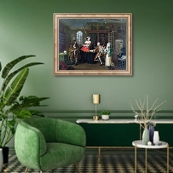 «Marriage A-la-Mode - 3, The Inspection» в интерьере гостиной в зеленых тонах