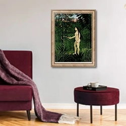 «Eve, c.1906-07» в интерьере гостиной в бордовых тонах