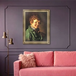 «Портрет мальчика. 1819» в интерьере классической гостиной с зеленой стеной над диваном