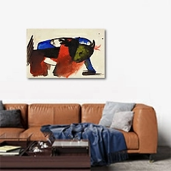 «Two animals» в интерьере современной гостиной над диваном