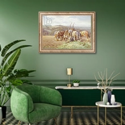 «Resting in the Field» в интерьере гостиной в зеленых тонах