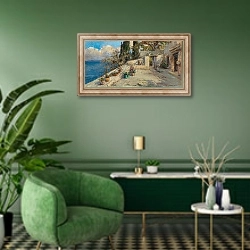 «View from a terrace» в интерьере гостиной в зеленых тонах