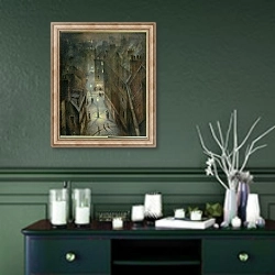 «Soho Twilight, c.1924» в интерьере прихожей в зеленых тонах над комодом