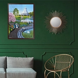 «Companionship» в интерьере классической гостиной с зеленой стеной над диваном