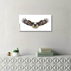 «Летящий орел на белом фоне» в интерьере в стиле минимализм над тумбой