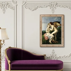 «Psyche Receiving the First Kiss of Cupid, 1798» в интерьере в классическом стиле над банкеткой
