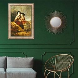 «The Artist's Children» в интерьере классической гостиной с зеленой стеной над диваном