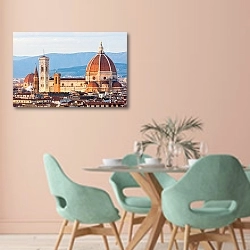 «Италия. Флоренция. Панорама города» в интерьере современной столовой в пастельных тонах