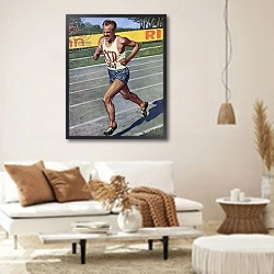 «Emil Zatopek of Czechoslovakia, Olympic Gold medalist in the 10,000 m. race at the 1948 London Olympics» в интерьере светлой гостиной в стиле ретро