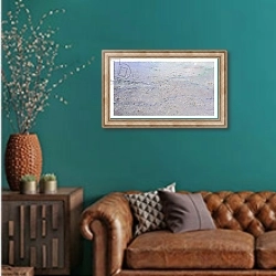 «Winter, 2011,» в интерьере гостиной с зеленой стеной над диваном