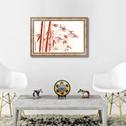 «Красные бамбуковые ветви» в интерьере гостиной в этническом стиле над столом