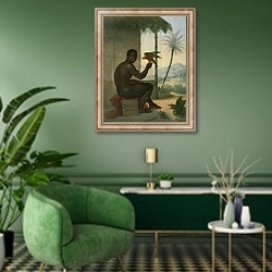 «Brazilian negro with Tropical Bird» в интерьере гостиной в зеленых тонах