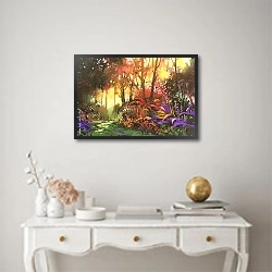 «Красивый лес с солнечным светом» в интерьере в классическом стиле над столом
