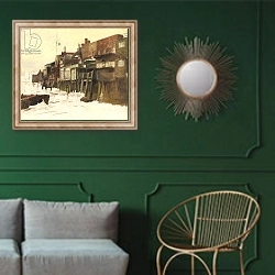 «Sketch for 'London River', c.1875» в интерьере классической гостиной с зеленой стеной над диваном