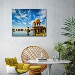 «Индия. Gadi Sagar in Rajasthan» в интерьере современной гостиной с желтым креслом