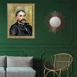 «Portrait of Stephane Mallarme 1892» в интерьере классической гостиной с зеленой стеной над диваном