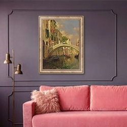 «Ponte Ognissanti, San Trovaso, Venice» в интерьере гостиной с розовым диваном