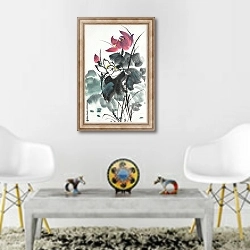 «Китайский цветок лотоса 4» в интерьере гостиной в этническом стиле над столом