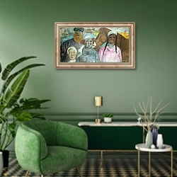 «The Peasant Family, 1923» в интерьере гостиной в зеленых тонах