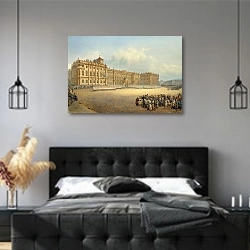 «Вид Зимнего дворца со стороны Адмиралтейства 2» в интерьере современной спальни с черной кроватью