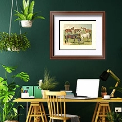 «Horse Breeds I. English, Arabic, Norfolk, Hungarian, Shetland» в интерьере кабинета с зелеными стенами