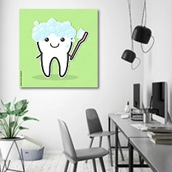 «Зуб и зубная щетка» в интерьере современного офиса в минималистичном стиле
