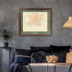 «Карта Франкфурта-на-Майне, конец 19 в. 3» в интерьере гостиной в стиле лофт в серых тонах