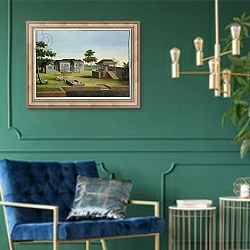 «Garden Scene, c.1820-40 2» в интерьере в классическом стиле с зеленой стеной
