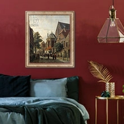 «A Dutch Street Scene, 1867» в интерьере спальни с акцентной стеной
