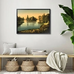 «Франция. Озеро в Булонском лесу» в интерьере комнаты в стиле ретро с плетеными корзинами