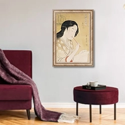 «Portrait of a Woman 9» в интерьере гостиной в бордовых тонах